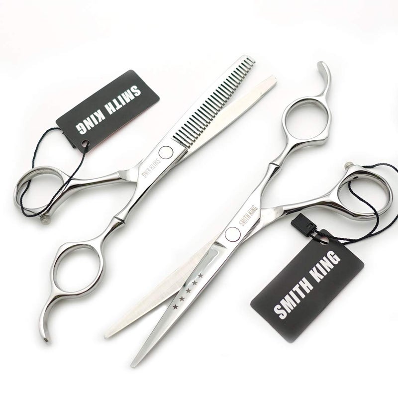 Smithking 6.0 Inches Hair Cutting Scissors Set with Combs Lether Scissors Case,Hair cutting shears Hair Thinning shears For Personal and Professional (Silver) - Image 3